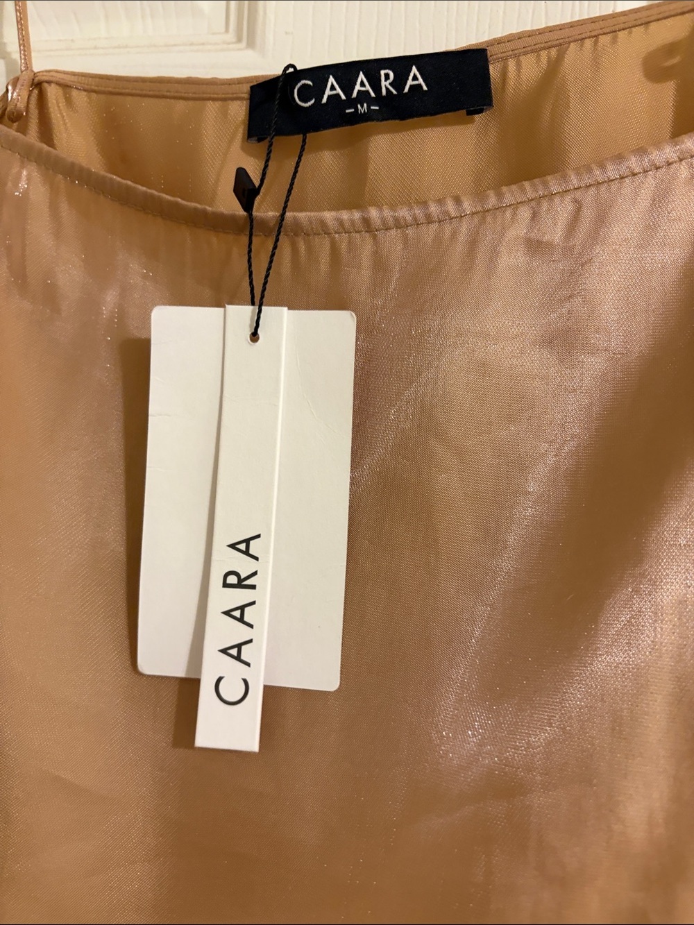 CAARA Slip Dress in Warm Beige light rose metallic tint NEW medium size - Picture 6 of 13